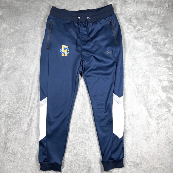 Jian Wang Mens Large Navy Jogger Sweatpants HC Logo Zipper Pockets - Picture 1 of 10